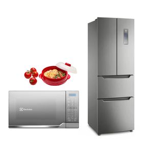 Combo: Refrigeradora No Frost French Door Inverter 298Litros ERFWV6HUS + Horno Microondas 20L Plata EMDO20S3GSEUG+ Recipiente de cocción