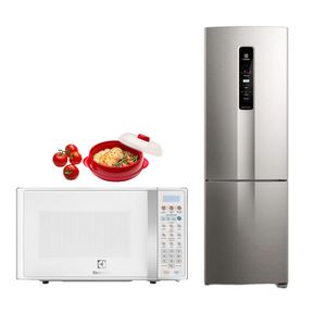 Combo: Refrigerador Bottom Freezer 400L Silver IB45S + Horno Microondas 17L Blanco EMDO17S3GSEUW+ Recipiente de cocción