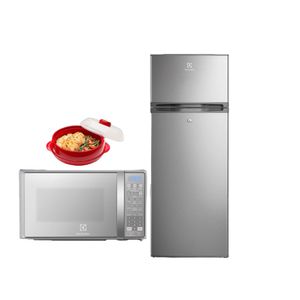 Combo: Refrigerador Frost 205L Silver ERTY20G2HVG + Horno Microondas 20L Plata EMDO20S3GSEUG+ Recipiente de cocción